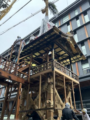 Yamahoko float being assembled in Kyoto's Gion Festival