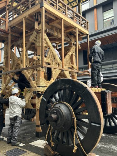 Yamahoko float being assembled in Kyoto's Gion Festival