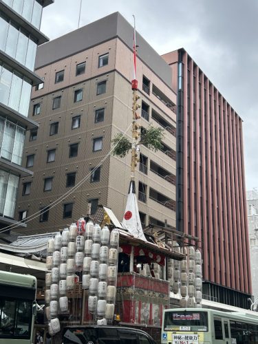 Yamahoko float being assembled in Kyoto's Gion Festival